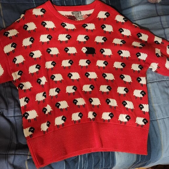 Cupcake Clothing Ltd Sheep Sweater  Red / Black Sheep Inspired by Princess XL - Picture 2 of 5